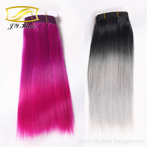 gray hair weave Synthetic hair extensions gray Ombre color gold synthetic hair